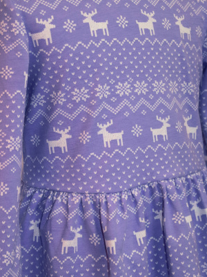 Платье "Зимний узор" с оленями - Размер 116 - Цвет фиолетовый - Картинка #4