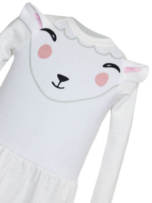Платье "Ми" с мордочкой овечки и ушками - Размер 122 - Цвет молочный - Картинка #3