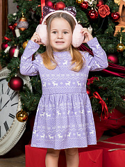 Платье "Зимний узор" с оленями - Размер 116 - Цвет фиолетовый - Картинка #1