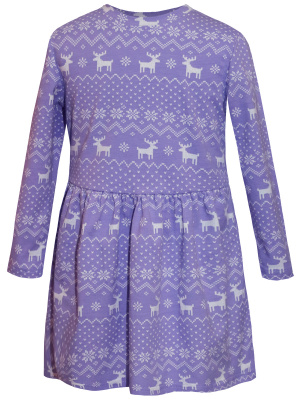 Платье "Зимний узор" с оленями - Размер 116 - Цвет фиолетовый - Картинка #2